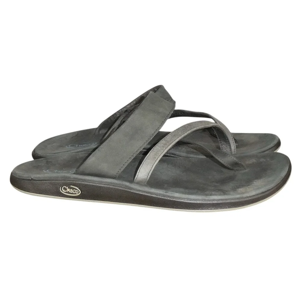 Chaco Womens 10 Leather Flip Flop Sandals Black J103650 Strappy Comfort Beach - Picture 1 of 7